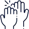 Two hands reaching upward with sparkles, symbolizing dental care and healthy smiles.